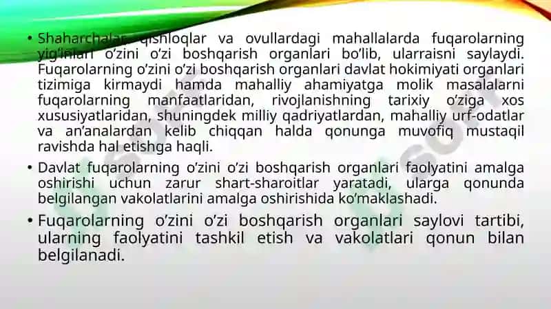 Fuqarolarning o`zini o`zi boshqarish organlari. 5