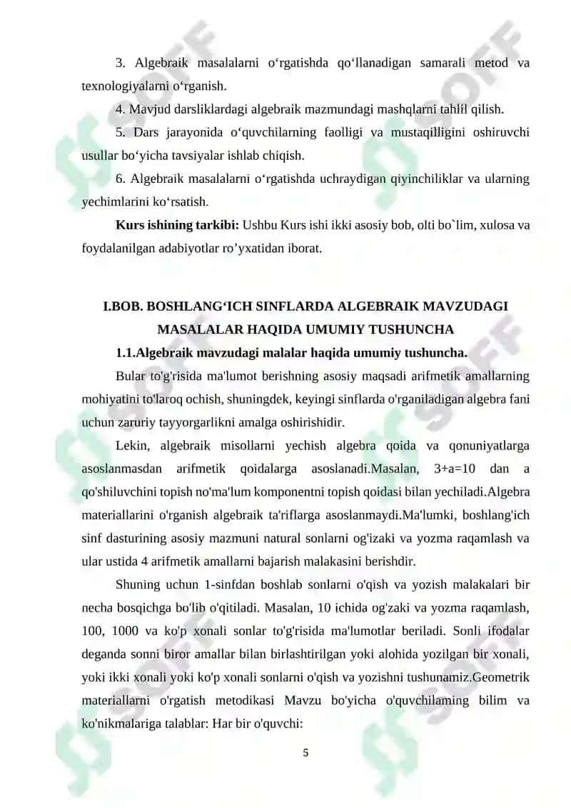 BOSHLANG‘ICH SINFLARDA ALGEBRAIK MAVZUDAGI MASALA VA ULARNI O‘RGANISH METODIKASI 5