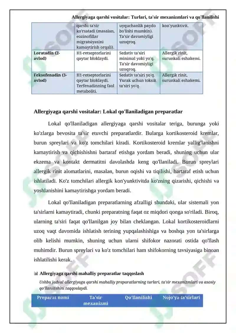 Allergiyaga qarshi vositalar: Turlari, ta'sir mexanizmlari va qo'llanilishi 5