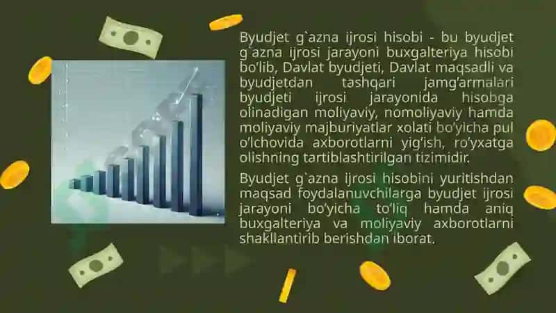 Davlat budjeti va davlat maqsadli jamg'armalari budjeti ijrosi bo'yicha budjet hisobini tashkil etish 5