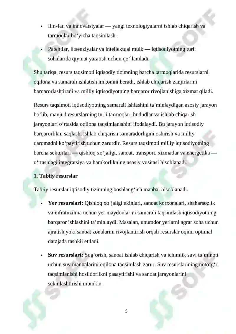 TARMOQLAR OʻRTASIDAGI RESURS TAQSIMOTI VA ISHLAB CHIQARISH ZANJIRLARINI OʻRGANISH 5