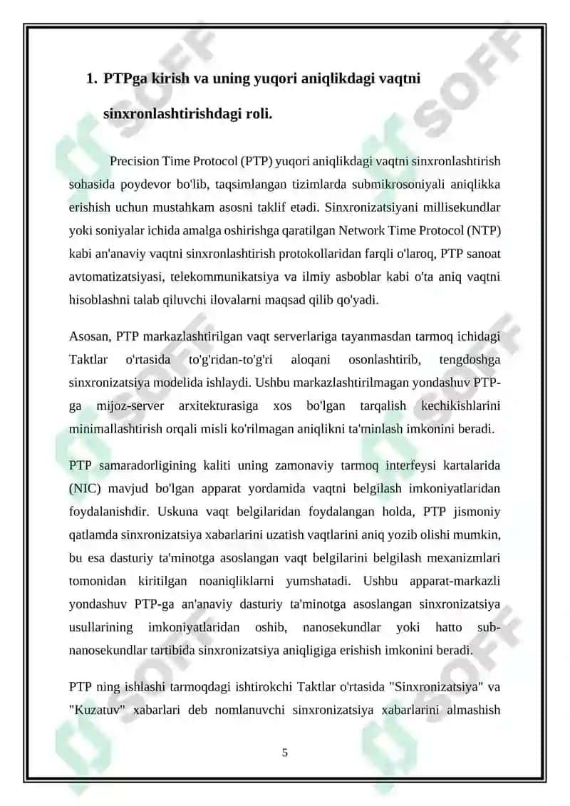 Takt sinxronizatsiyasini tuzulish prinsipi haqida umumiy maʼlumotlar 5