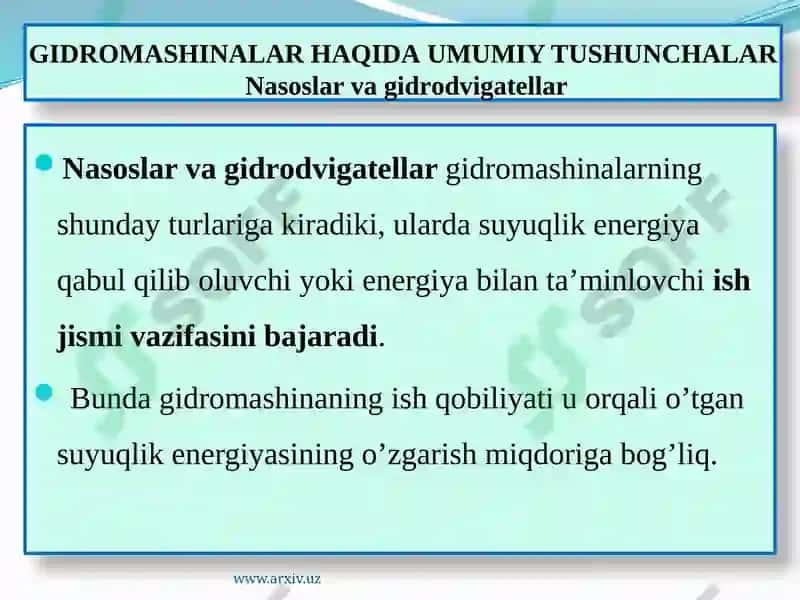 Gidromashinalar haqida umumiy tushunchalar 5