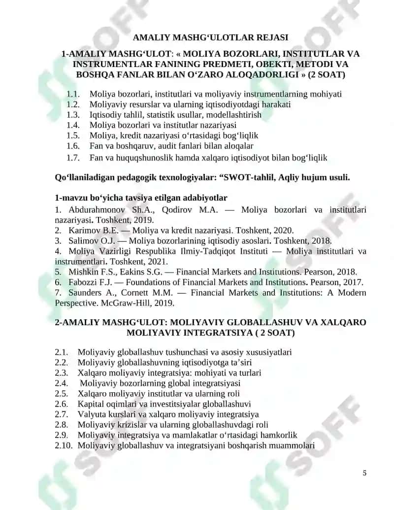 Moliya bozorlar, institutlar va instrumentlar 5