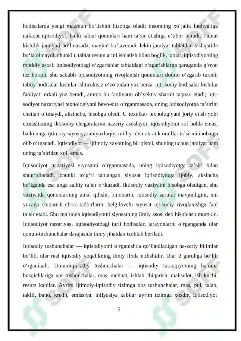 Iqtisodiy qonunlar va kategoriyalar, ularning amal qilish mexanizmi 5