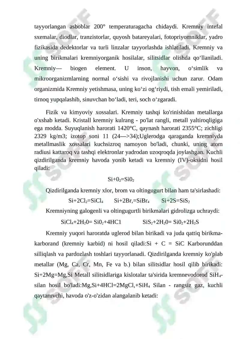 Kremniyning fizik va kimyoviy xossalari 5