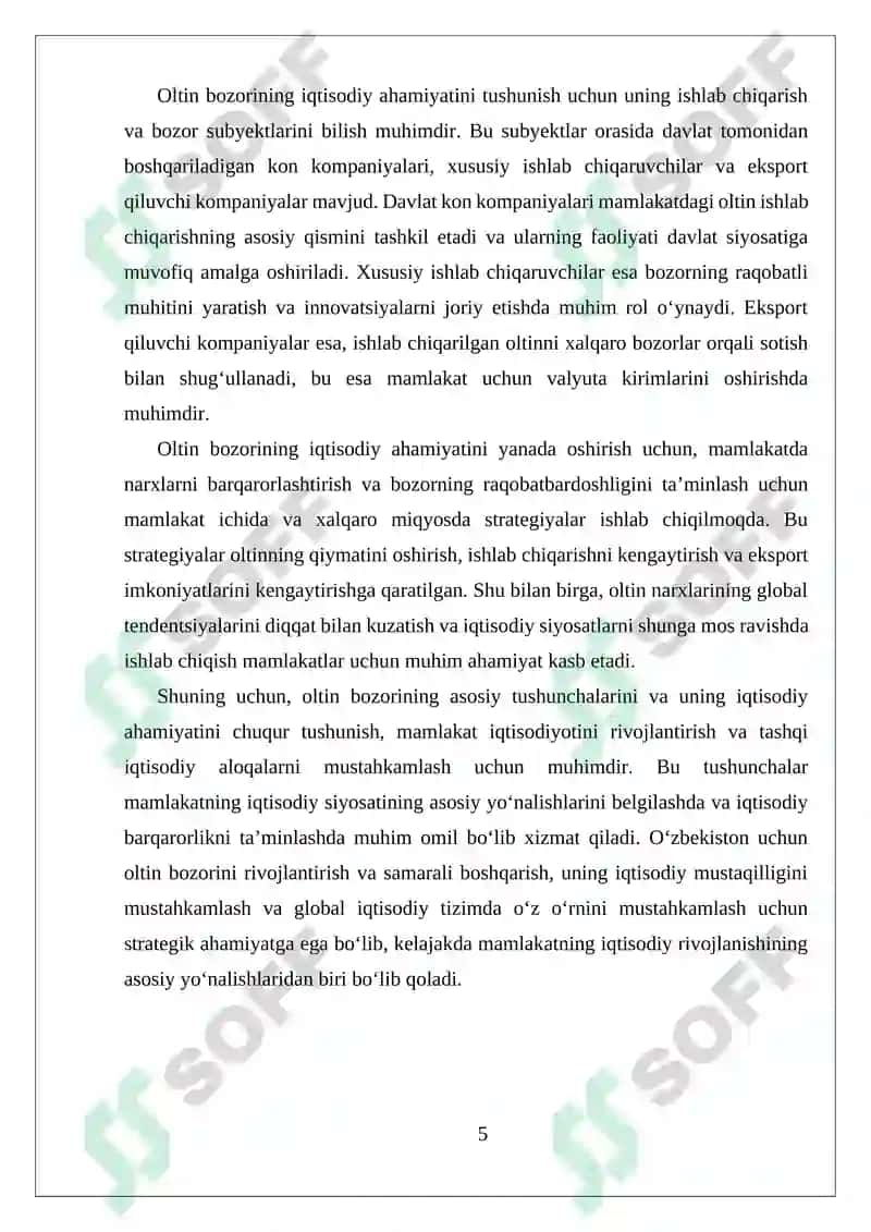 Oltin bozorining mamlakat iqtisodiyotiga ta’siri va rivojlanish strategiyalari 5