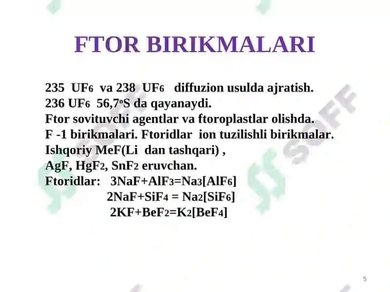 XVII guruh elementlarining umumiy tavsifi. Galogenlar 5