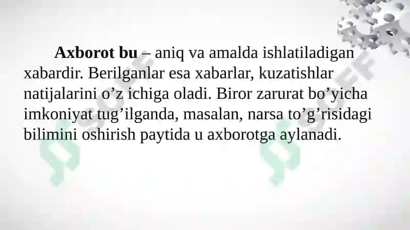 Axborot texnologiyalari tushunchasi va ularning turlari. Zamonaviy  axborot texnologiyalari va ularning jamiyat taraqqiyotidagi roli. 5