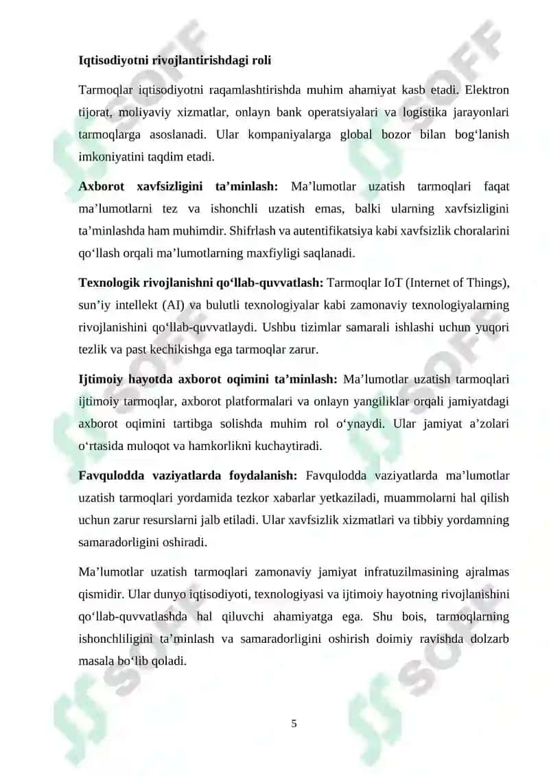 "Ma'lumotlar uzatish tarmoqlarining ishonchlilik ko`rsatkichlariga talablar va ularni oshirish usullari. Ma’lumotlar uzatish tarmoqlarida monitoring usullari va protokollari" 5