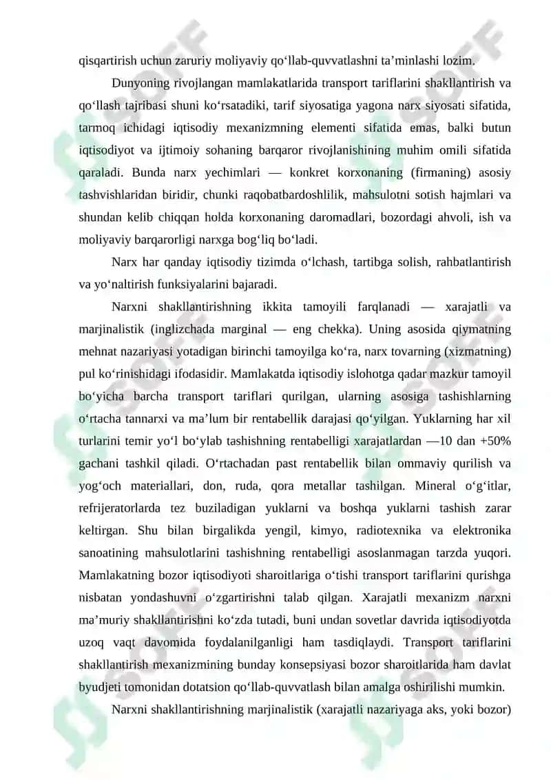 Transport Xarajatlari va Tariflari 5