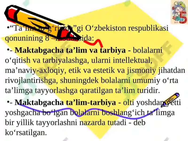 Maktabgacha ta'lim va ta'lim tizimi 5