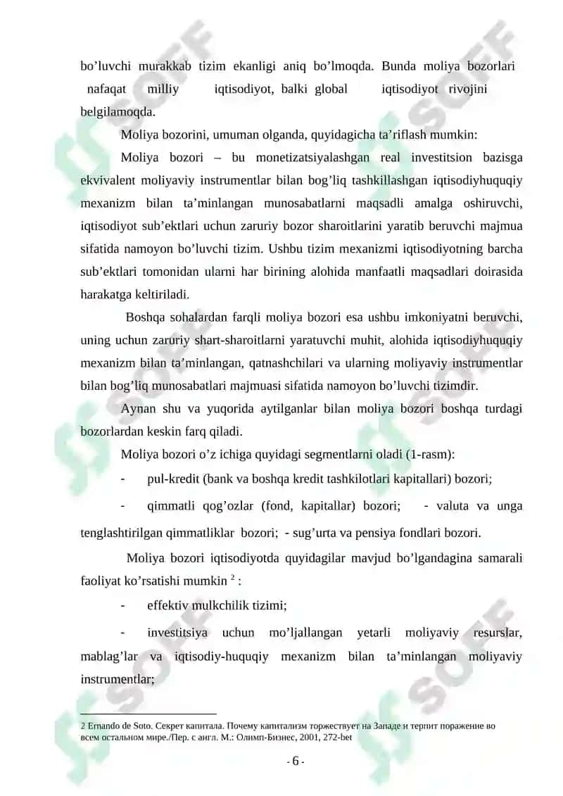O'ZBEKISTON RESPUBLIKASI MOLIYA BOZORI HOLATI RIVOJLANISH TENDENSIYALARI GLOBAL VA MILLIY MOLIYAVIY BOZORLARI 5