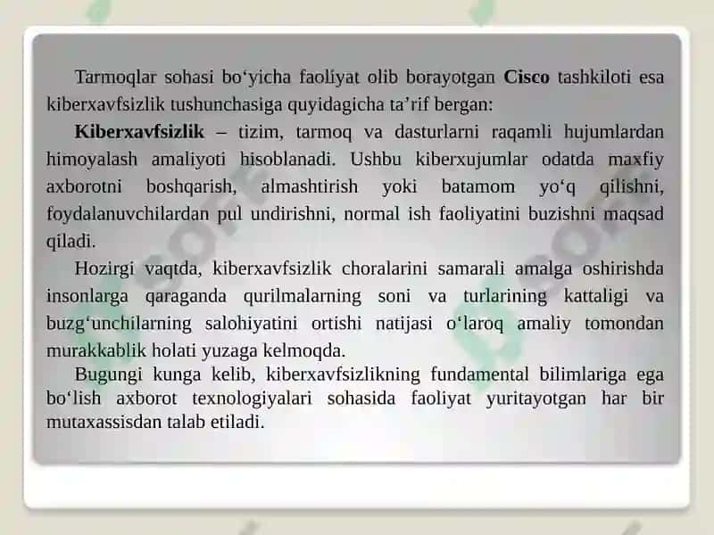 Axborottexnologiyalari fanidan Ma’ruzamavzu: Kiberxavfsizlik asoslari 5