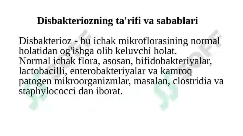 Disbakterioz, disbioz, kelib chiqishida qatnashuvchi omillar. Disbakterioz, disbiozlarga bakteriolog 5