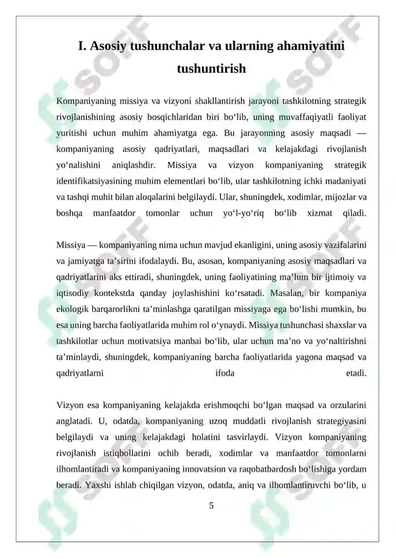 Kompaniyaning missiya va vizyoni shakllantirish 5