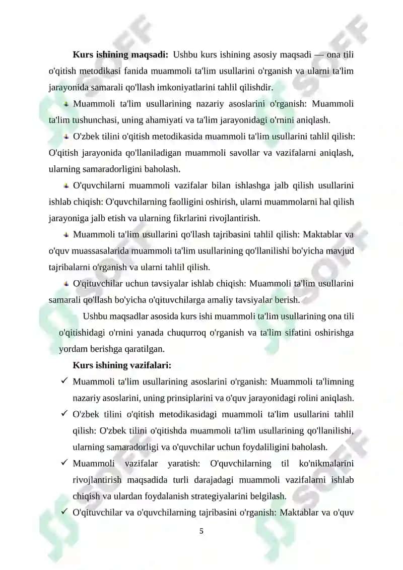 Ona tili oʻqitish metodikasi fani dars mashgʻulotlarida bilimlarni muammoli yoʻl bilan bayon qilish usullari 5