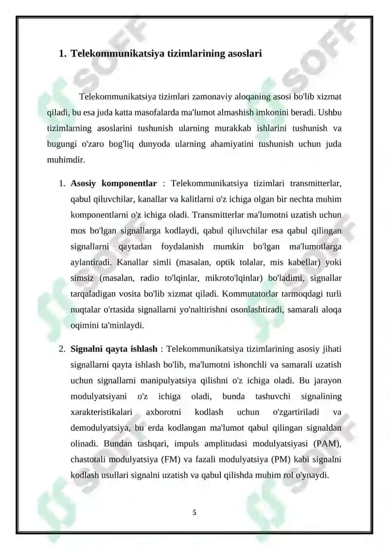 TELEKOMMUNIKATSIYA TIZIMLARINING TASNIFI 5