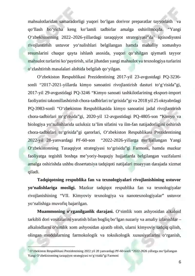 COLCHICUM KESSELRINGII O‘SIMLIGI TARKIBIDAN KOLXAMINNI AJRATIB OLISH TEXNOLOGIYASINI TAKOMILLASHTIRISH VA UNING HOSILALARI SINTEZI 6