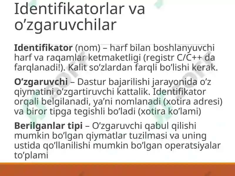 C++ tili sintaksisi va uning leksik asosi. C++ tili dasturining tuzilishi va shakli. 6
