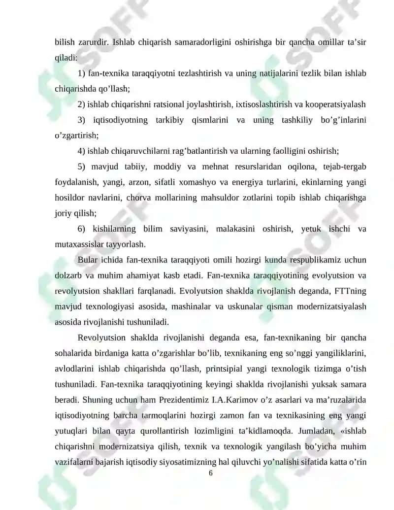 Ishlab chiqarish samaradorligi va uning asosiy ko’rsatkichlari 6