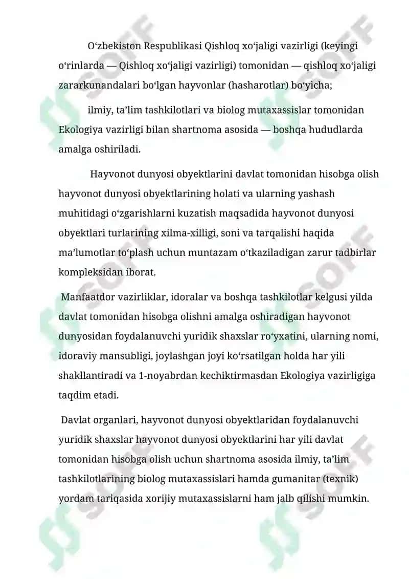 Hayvonot dunyosi davlat kadastrini yuritish tartibi 6
