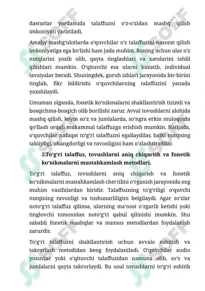 Fonetik ko'nikmalarni shakllantirish, to'g'ri talaffuz va tovushlarni to'g'ri chiqarish 6
