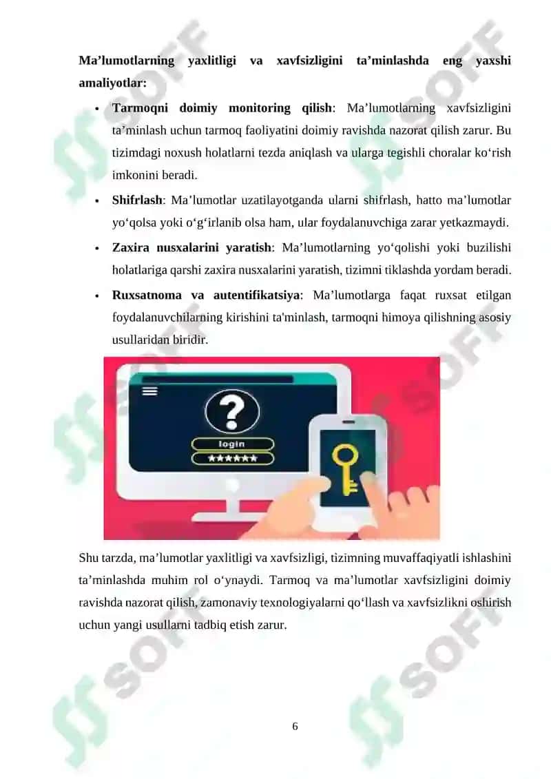 Ma’lumotlar uzatish tarmoqlarining ishonchlilik ko`rsatkichlariga talablar va ularni oshirish usullari. Ma’lumotlar uzatish tarmoqlarida monitoring usullari va protokollari 6