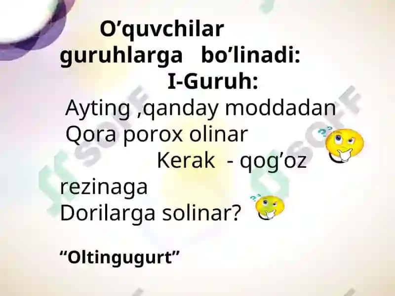 Kislorod gruppachasi elementlari. Oltingugurt 6