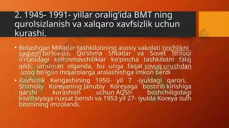 BMT ning qurоlsizlanish va хalqarо хavfsizlik uchun kurashi 6