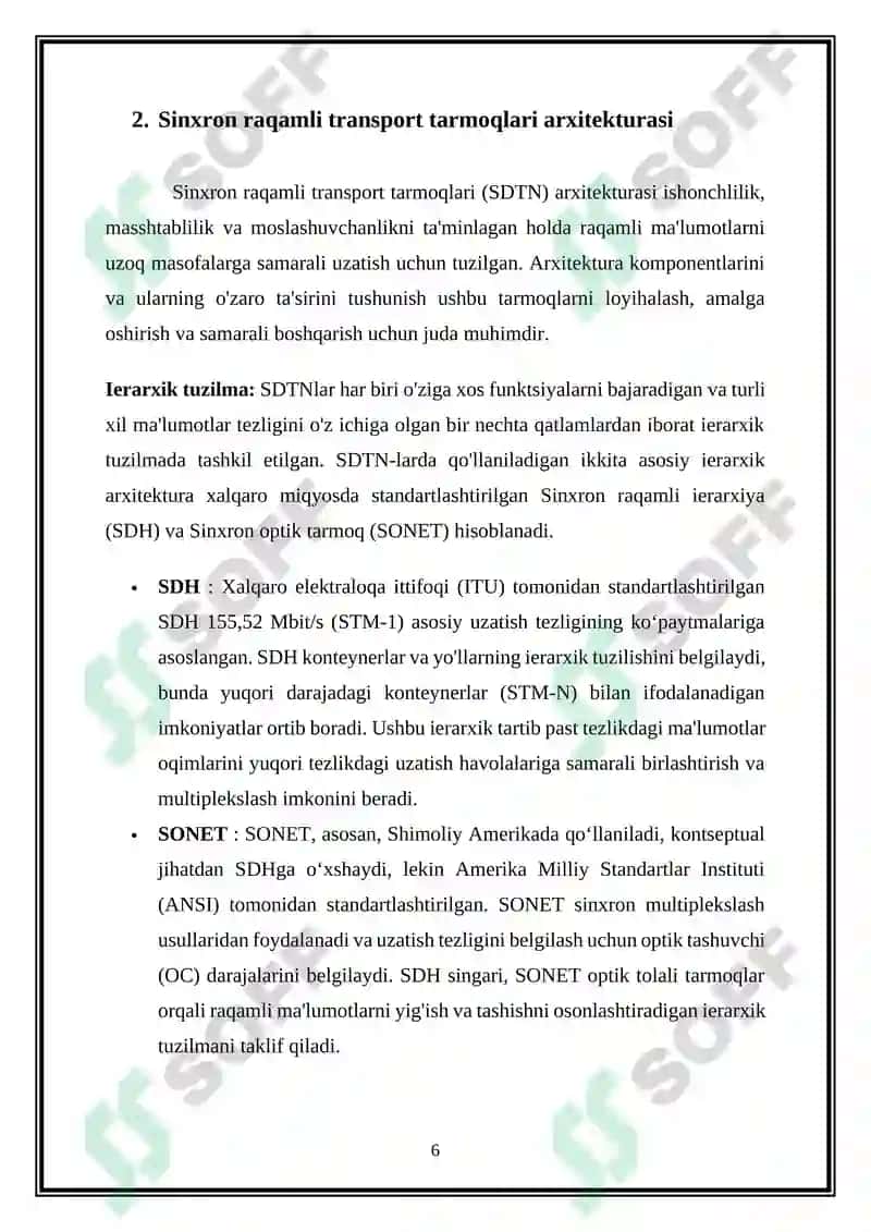 Sinxron raqamli transport telekommunikatsiya tarmoqlarining tuzilishi 6