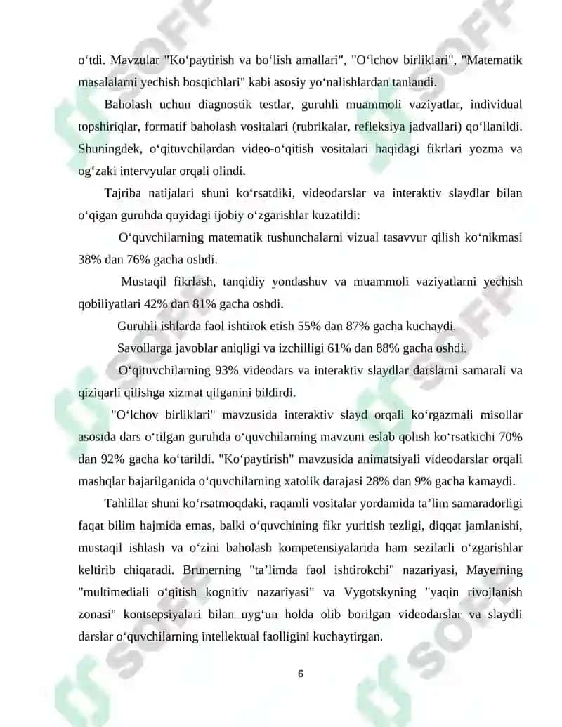 Boshlang'ich sinf o'quvchilarini matematika fanini o'rganishga qiziqishini oshirish usullari 6