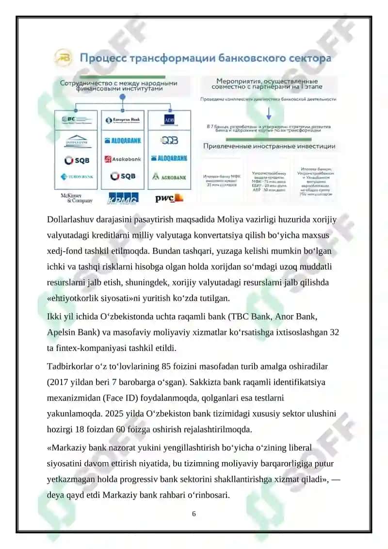 OʻZBEKISTON RESPUBLIKASI BANK TIZIMI VA UNING TARKIBI 6
