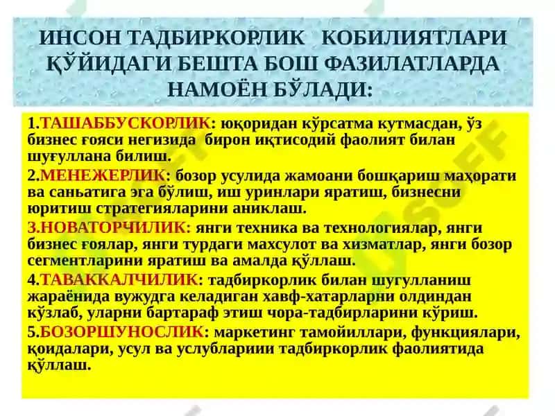 Инсон тадбиркорлик қобилияти 6