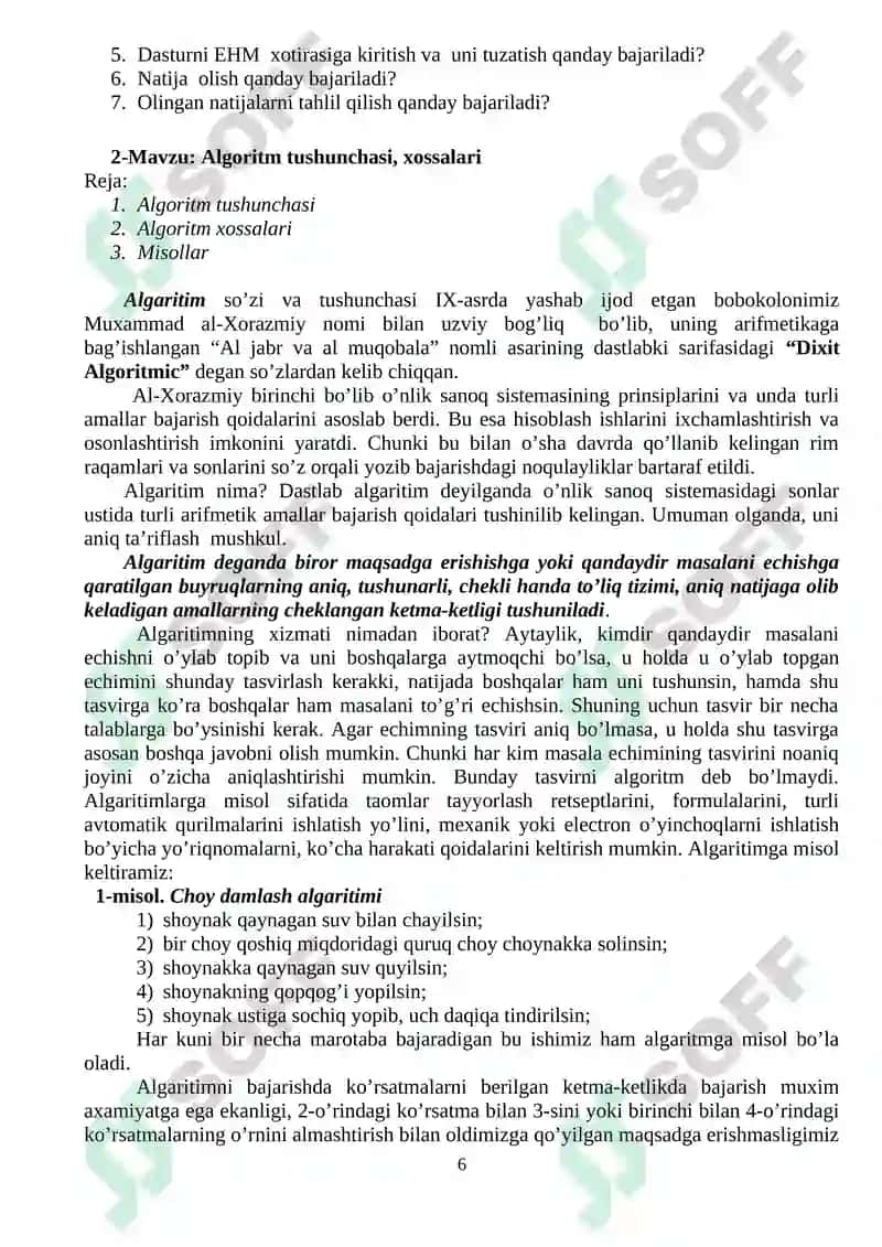 Tayyorlov yo’nalishi: 0.52.01.00 – Informatika va axborot texnologiyalari(tarmoqlar va sohalar bo’yicha) 6