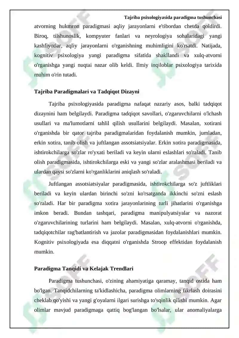 Tajriba psixologiyasida paradigma tushunchasi 6