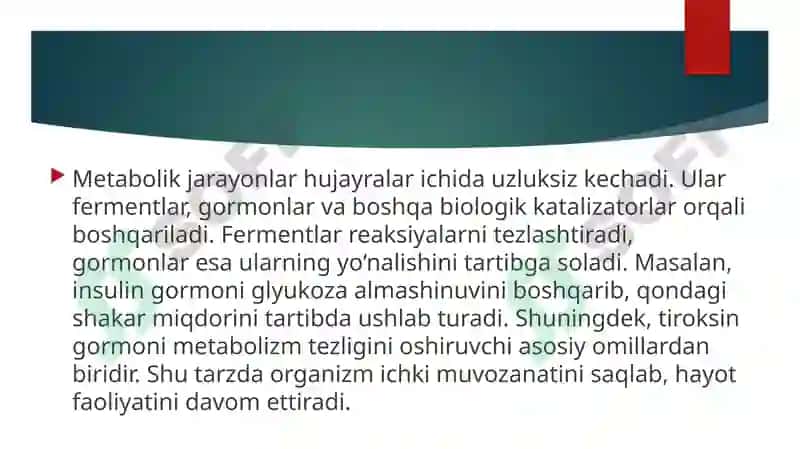 Metabalizm jarayonida energiya hosil bo’lishi va sarflanishi 6