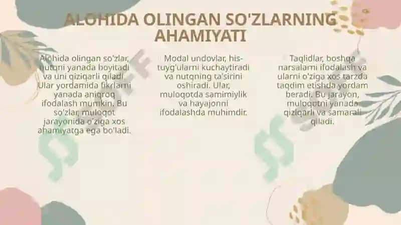 Alohida olingan soʻzlar.Modal undov va taqlidlar 6