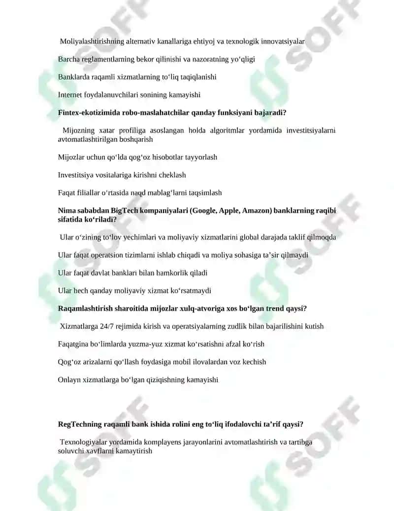 Raqamli bank ishi yakuniy testlar toplami 6