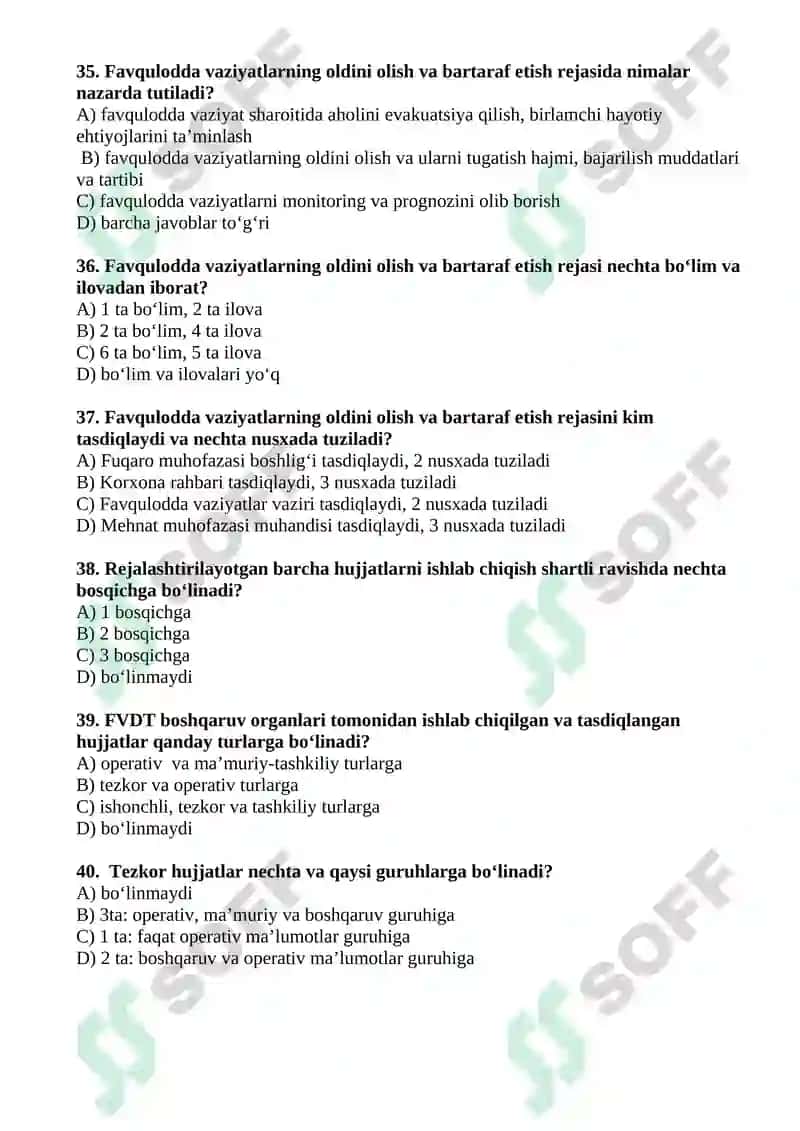 "Fuqaro muhofazasi" fanidan yakuniy test savollari 6