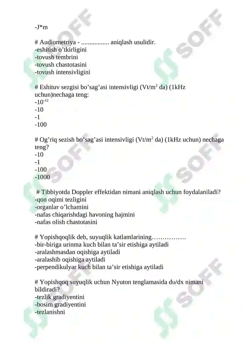 Tibbiy va biologik fizika fanidan test 6