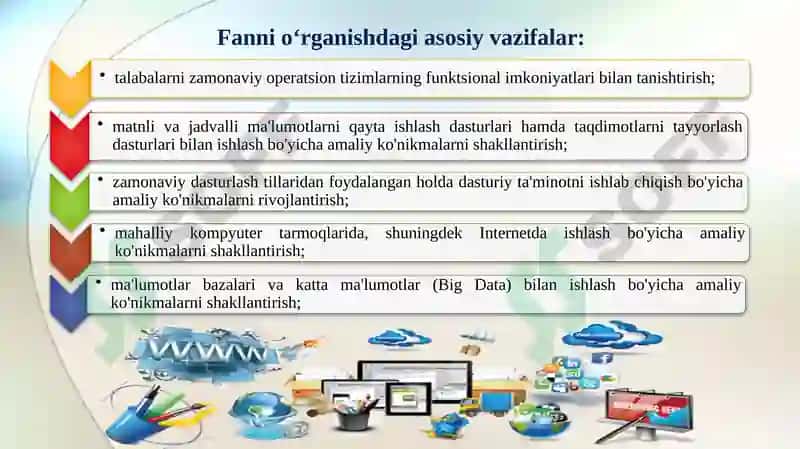 AXBOROT-KOMMUNIKATSIYAT ЕXNOLOGIYALARI NING IQTISODIYOTDAGI O‘RNIVAVAZIFALARI. DASTURIY TA’MINOT VA UNING RIVOJLANISH TENDENSIYALARI 6