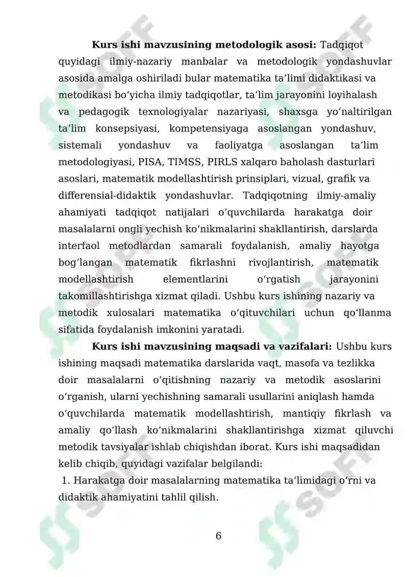 Matematika darslarida vaqt, masofa, tezlikka doir masalalar yechish 6