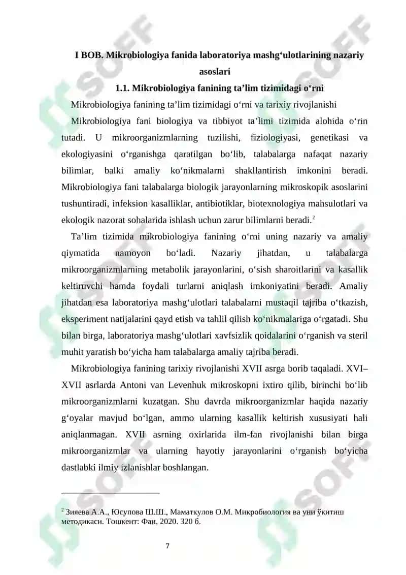 Mikrobiologiya fanini o‘qitishda laboratoriya mashg‘ulotlarining o‘rni va metodik tashkil etilishi 6