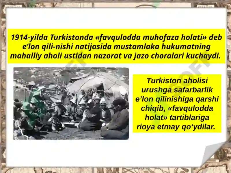 Birinchi jahon urushi yillarida Turkiston o‘lkasida 6