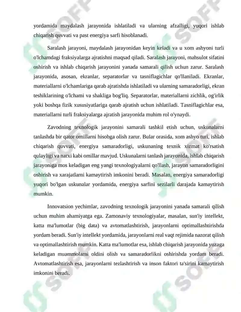Ikki bosqichli maydalovchi va saralovchi zavod loyihasi 6