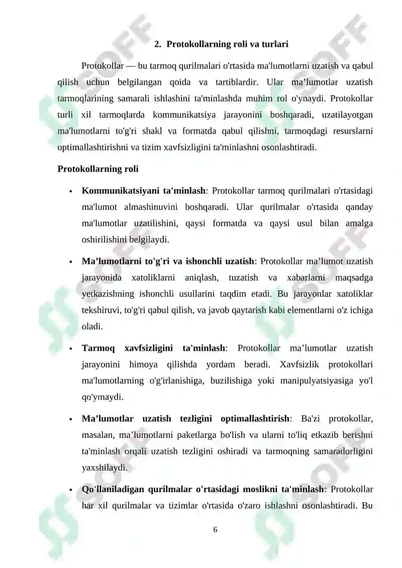 Ma’lumotlar uzatish tarmoqlarining ishonchlilik ko`rsatkichlariga talablar va ularni oshirish usullari. Ma’lumotlar uzatish tarmoqlarida monitoring usullari va protokollari 6