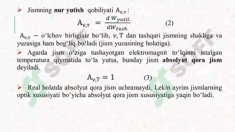 Jismlarning nurchi qarish va nurutish qobiliyatlari 6