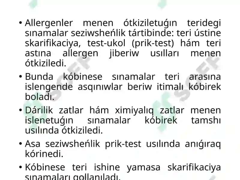 Allergiyalıq keselliklerdi diagnozlaw ushın klinik hám laboratoriya usılları 6