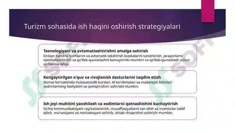 Turizm va mehmonxona xo'jaligi korxonalarida ish haqi va mehnat unumdorligi 6